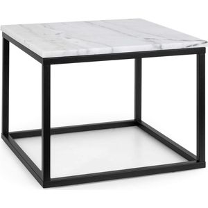 Goodivery ® alontafel, koffietafel, bijzettafel, tafelblad: wit marmer, binnen en buiten, frame: metaal, 20 x 20 mm, kleur: zwart/wit, afmetingen: 50 x 40 x 50 cm (b x h x d)