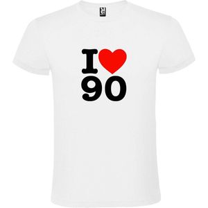 Wit T shirt met I love (hartje) the 90's (nineties) print Zwart en Rood size XL