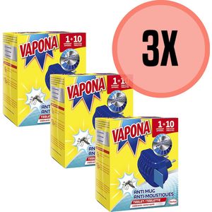 Vapona | Anti-mug Apparaat | 3 stuks | + 30 tabletten | Promo pack | Voordeelverpakking | Henkel | 5420067100355
