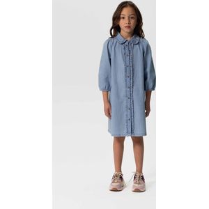 Sissy-Boy - Lichtblauwe denim jurk met pofmouwen en ruffles