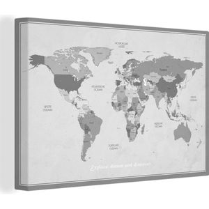 Canvas Schilderij Wereldkaart - Kleuren - Quote - Aarde - Canvasdoek - 140x90 - Wanddecoratie