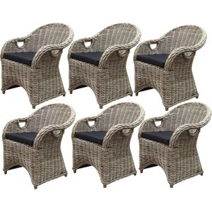 6 stuks Macau dining tuinstoel met handgat naturel rotan