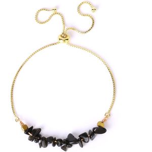 Kasey - Armband Met Obsidiaan Steentjes - Edelsteen Armband - Natuursteen Armband - Armband Dames - Goudkleurig - Verstelbaar
