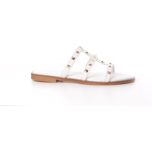 Maury dames slippers Levi in wit leder met studs