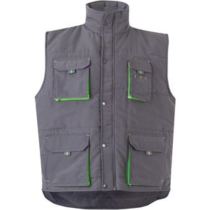 Gevoerd Multi-Pocket Windbreaker Vest voor Dames en Heren - Grijs en Lime Groen - 3XL