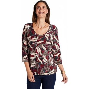 Recht T-shirt met 3/4 mouwen en gebladerteprint