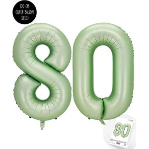 Cijfer Helium Folie Ballon XXL - 80 jaar cijfer - Olive - Groen - Satijn - Nude - 100 cm - leeftijd 80 jaar feestartikelen verjaardag - Snoes