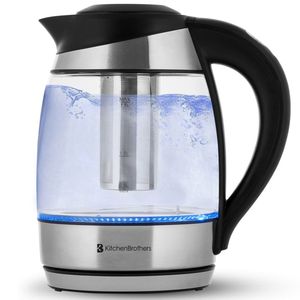 KitchenBrothers Waterkoker - Elektrisch - 1,8L - Temperatuurregeling - Glazen Waterkoker - Warmhoudfunctie - met Theefilter - 2200W
