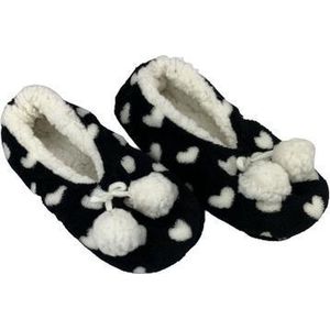 Pantoffel laag model hartjesprint balletjes - Zwart / Wit - Maat 34 / 36 - Pantoffels Dames – Pantoffels meisjes - Warme pantoffels – Sloffen - Sloffen dames – Sloffen meisjes – Winter - Kerst cadeau – Kerstcadeau – Kerst – Sinterklaas – Cadeau