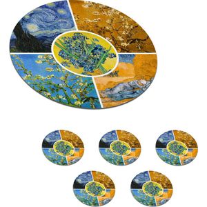 Onderzetters voor glazen - Rond - Van Gogh - Collage - Sterrennacht - 10x10 cm - Glasonderzetters - 6 stuks