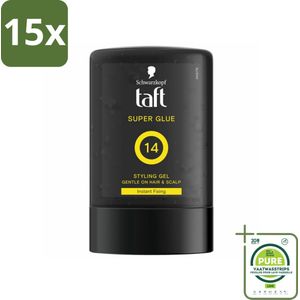 15 x Taft - Super Glue 14 - Styling Gel - Ultieme stevigheid - 300 ml - Grootverpakking - Haargel - Super Glue Hold - Taft - Mannenhaar - Extreme Fixatie