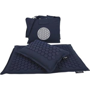 Acupressuurmat en kussenset voor nek- en rugpijn - Spike mat met draagtas (marineblauw)