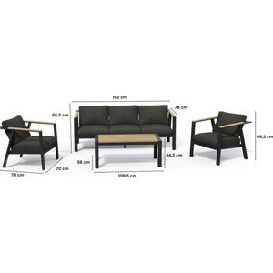 LUX outdoor living Gerona stoel-bank loungeset 4-delig | aluminium + teakhout | antraciet | 5 personen