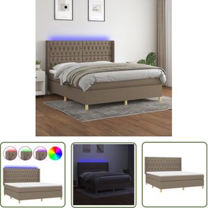 The Living Store Boxspring met matras en LED stof taupe 160x200 cm - Boxspring Bed - Led Lamp - Slaapcomfort - Pocketed Spring Mattress - Taupecleur
