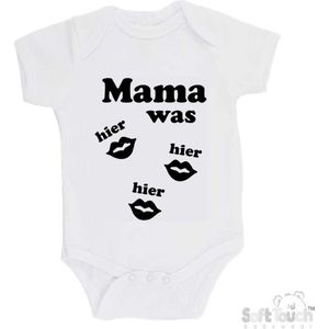 100% katoenen Romper ""Mama was hier hier hier"" Unisex Katoen Wit/zwart Maat 62/68