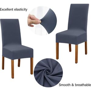 Set van 6 eetkamerstoelhoezen, moderne elastische stretch-stoelbeschermer, afneembare wasbare keukenstoelhoezen, voor hotel, restaurant, bruiloft, eetkamer, banket, ceremonie (blauwgrijs)