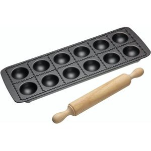 Raviolivorm, Pastavorm, Met Deegroller, Non-Stick, 12 Stuks, Carbonstaal, Hout - KitchenCraft | World of Flavours