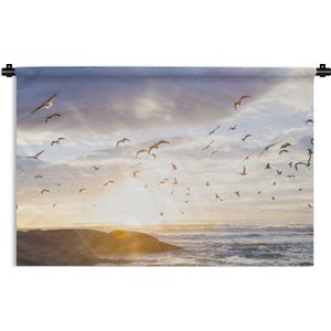 Wandkleed Kalm - Kalm beeld van vogels bij zonsondergang Wandkleed katoen 120x80 cm - Wandtapijt met foto