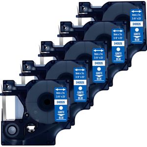 DULA Dymo D1 40926 Compatible label tape - 5 lettertapes - Wit op blauw - 9mm x 7m