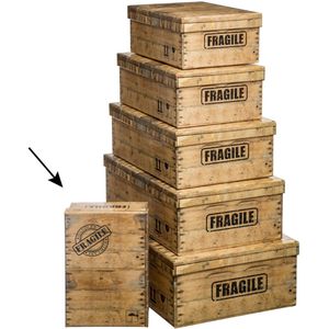 5Five Opbergdoos/box - 2x - houtkleur - L28 x B19.5 x H11 cm - Stevig karton - Woodybox