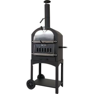 Houtskoolgrill MCW-N15, pizzaoven houtkachel, grillrooster houtskoolrooster pizzasteen, zwart hoge temperatuur gelakt staal