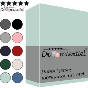 Droomtextiel Dubbel Jersey Hoeslaken Mint Groen Eenpersoons 90x200 cm 100% Katoen - Hoge Hoek - Heerlijk Zacht - Strijkvrij - Rondom elastiek - Stretch - Dubbel Dikke Kwaliteit