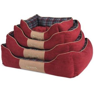 Scruffs Highland Box Bed - Stevige Hondenmand van Hoogwaardige Chenille stof met anti-slip onderzijde - Kleur: Rood, Maat: Medium