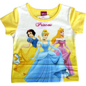 Disney Princess - Meisjes Kleding - T-shirt - Geel - Prinsessen Sneeuwwitje Assepoester Doornroosje - Maat 104