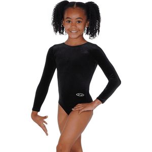 Zwart effen velours turnpakje lange mouwen maat 164 meisjes gympakje zwarte velourse fluweel fluwelen stretch