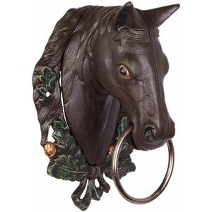 Gietijzeren handdoekrek - Hoofd van paard met ring - Bruin sculptuur - 30 cm hoog