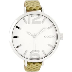 OOZOO Timepieces - Zilverkleurige horloge met beige leren band - C7956