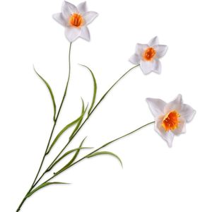 Silk-ka Zijden Bloem-Kunstbloem Narcis Tak Wit 70 cm Voordeelaanbod Per 2 Stuks