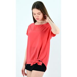 YesMooi - Satijnen Top met Knoop - Koraal Rood - S (36)