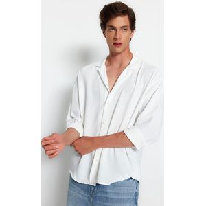 Trendyol - Oversized Fit - Zomeroverhemd - Zwart - Met Open Kraag En Linnenlook