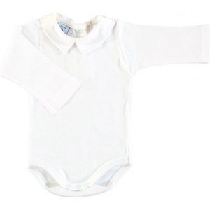 Romper Babidu 1185 wit, met kraagje, lange mouw