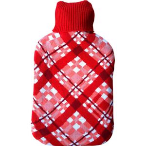 Warmwaterkruik 2 Liter met Gebreide Hoes – Ruitpatroon Design – Zachte Coltruihoes – Hittekruik voor Warmte & Comfort