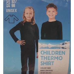 Kinder thermo shirt zwart - lange mouw  - maat 92/98 - thermoshirt unisex extra warm en zacht