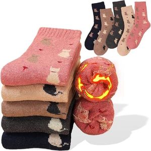 5 paar wollen sokken voor dames - dikke gebreide comfortabele wintersokken - zachte warme ademende comfortabele damessokken - modieuze dikke wollen warme wintersokken met een middenbuis - geschikt voor dames met schoenmaat 35-40