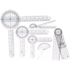 Set van 6 transparante PVC medische goniometers met slijtvast ontwerp, ideale hoeklinialen voor orthopedische metingen en nauwkeurige bewegingsanalyse