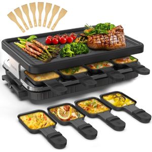 Voohek® Gourmetstel 3 IN 1 - Gourmetset - Gourmetstel 8 Personen - Raclette - Grilplaat - Raclette Grill - Raclette Toestel - Gourmetplaat - Grillplaat Inductie - Grillplaat Electrisch