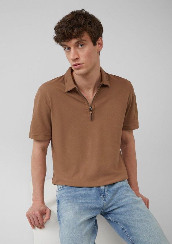 s.Oliver - Poloshirt - Bruin - Halve Rits - Normale Pasvorm