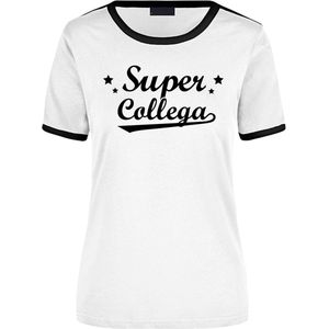 Super collega wit/zwart ringer t-shirt - dames - Afscheid/verjaardag cadeau shirt M