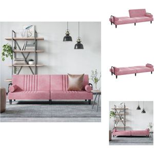 vidaXL Slaapbank Fluweel - Verstelbare rugleuning - Comfortabel - Rolkussens - Stevig frame - Roze - 205x89x70cm - Bank