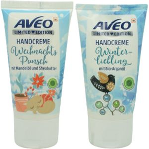 Kerst Handcrème Duo Set - AVEO Limited Edition Kerst/Winter | Weihnachts Punsch & Winter Liebling | Mini Handverzorging 2x50ml - Kerstgeur - Hydraterend & Beschermend