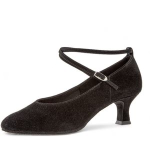 Diamant 075 - 068 - 001 - Elegante gesloten dansschoenen van Suede - Latino hak 5cm - Gekruist bandje - Druksluiting - Langdurig comfort - Geschikt voor actieve dansers - Flexibele suede zool - Ballroom, Tango, Bachata - Diamant - Zwart - 40.5