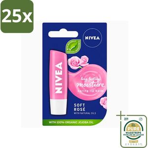 25 x Nivea - Lippenbalsem - Soft Rose - Natuurlijke Olie - 5,5 g - Grootverpakking - Lippenbalsem - Hydratatie - Zachte Lippen - Natuurlijke Oliën - Roze Glans