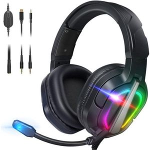 StayPowered RGB Gaming Headset - Ultiem Geluid voor Top Gamers - Ergonomisch Ontwerp - Ruisonderdrukkende Microfoon - Brede Compatibiliteit - Gemakkelijke Bediening - RGB Verlichting - Zwart - Levering Sneller dan Aangegeven!