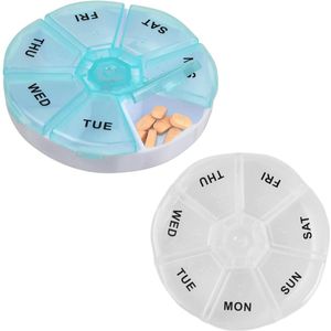 TRANKIELO® - 2 stuks pillendoosorganizer - 7 dagen, draagbaar, BPA-vrij - compacte medicijnopbergdoos voor dagelijks gebruik