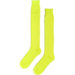 KIMU Sokken Neon Geel Gebreid - Maat 39 40 41 42 43 44 45 46 - Dames Heren Unisex - Neon Geel Fluor UV Lange Kniekousen Voetbalsokken Sportsokken Kniesokken Gebreide Kousen Sinterklaas Kado