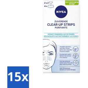 15 x NIVEA - Reinigingsstrips - Zuiverende Neusstrips - Tegen Mee-eters - Gezichtsreiniger - 6 Reinigingsstrips - NIVEA Clear-up Strips - Zuiverende Neusstrips - Mee-eters Verwijderen - Gezichtsreiniger - Huid Reinigen